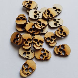 Set of 24 Small Wooden Skull Cut Outs ( Steam Punk Style, Buttons, Embellishments, Halloween Decoration )