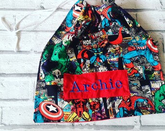 Pe bags ,Childrens drawstring bag, PE bag, gym bag , swim bag , childrens bag, school bag marvel bag