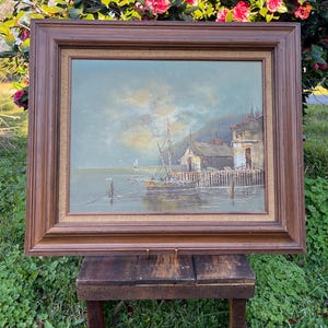 Signed J. Robert Marine Landscape Oil Painting, Large Framed Artwork, Original Oil Art, Coastal Scene, Collectible Art