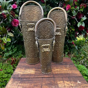 Vintage Brass Coal Scuttles, Set of 3, Antique Brass Decor, Collectible Scuttles, Fireplace Accessory, Home Decor