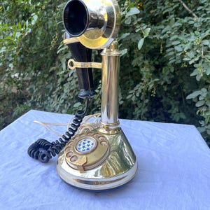 Téléphone électrique occidental vintage en plastique, téléphone à cadran rotatif, décoration d'intérieur rétro, téléphone du milieu du siècle, objet de collection