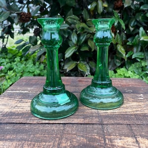 Uranium Glass Candlesticks, Vintage Glass Candle Holders, Glowing Candle Sticks, Home Décor, Unique Gift