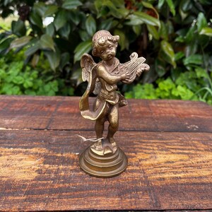 Vintage Brass Cherub Figure, Art Nouveau Decor, Cherub Ornament, Antique Style, Collectible Metal Cherub, Home Decor