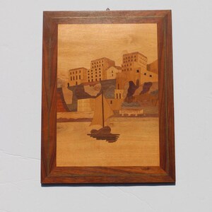 Vintage Italian Sailboat Marquetry Art