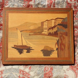 Vintage Italian Sailboat Marquetry Art