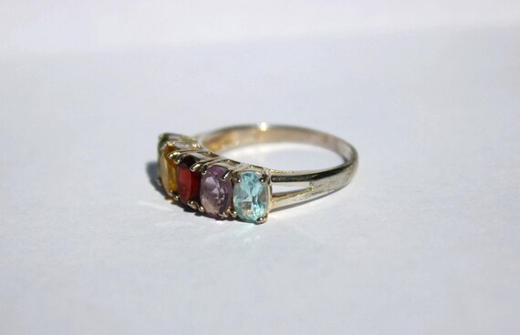 Colorful Stone Sterling Ring Size 7 3/4 - image 2