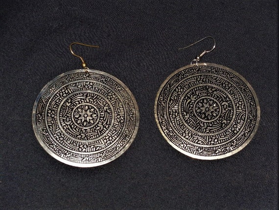 Round Geometric Floral Design Sterling Earrings - image 1