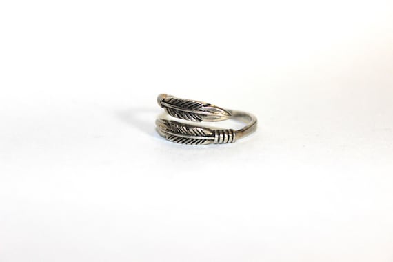 Vintage Feather Silver Ring Adjustable - image 2