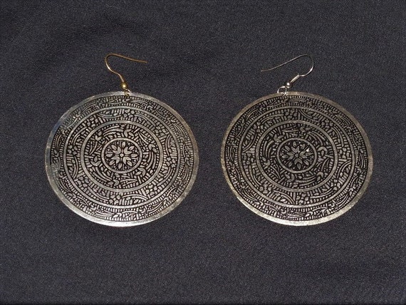 Round Geometric Floral Design Sterling Earrings - image 2