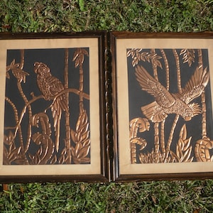 Vintage Pair of Pressed Copper Parrots