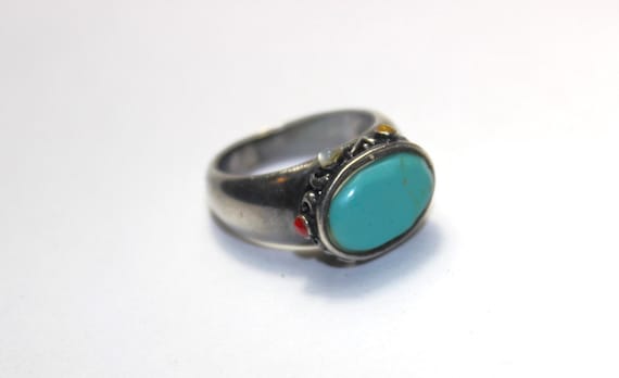 Turquoise Silver Ring Size 8 - image 1