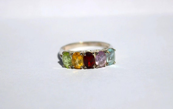 Colorful Stone Sterling Ring Size 7 3/4 - image 1
