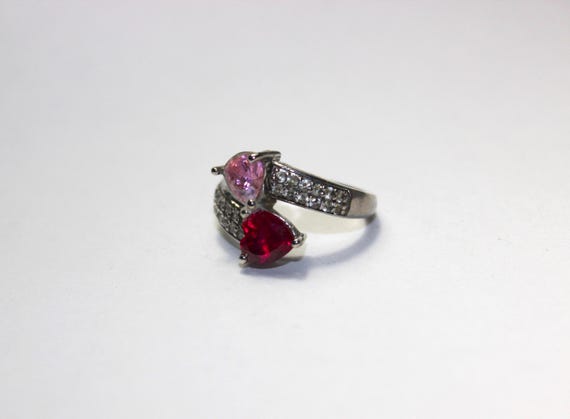 Two Hearts Silver Ring Size 7 - image 2