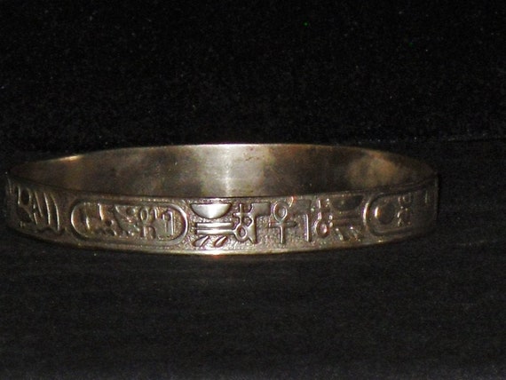 Sterling Egyptian Hieroglyphics Themed Bangle