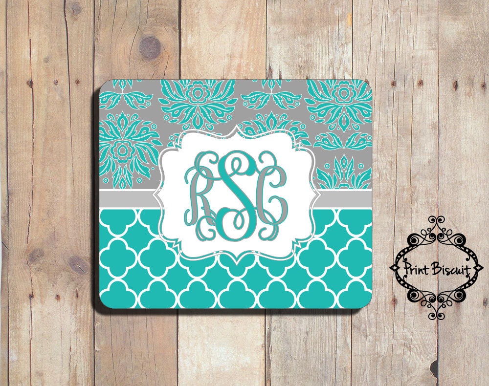 Personalized Mouse Pad Aqua & Grey Mouse Pad Custom Mouse Etsy