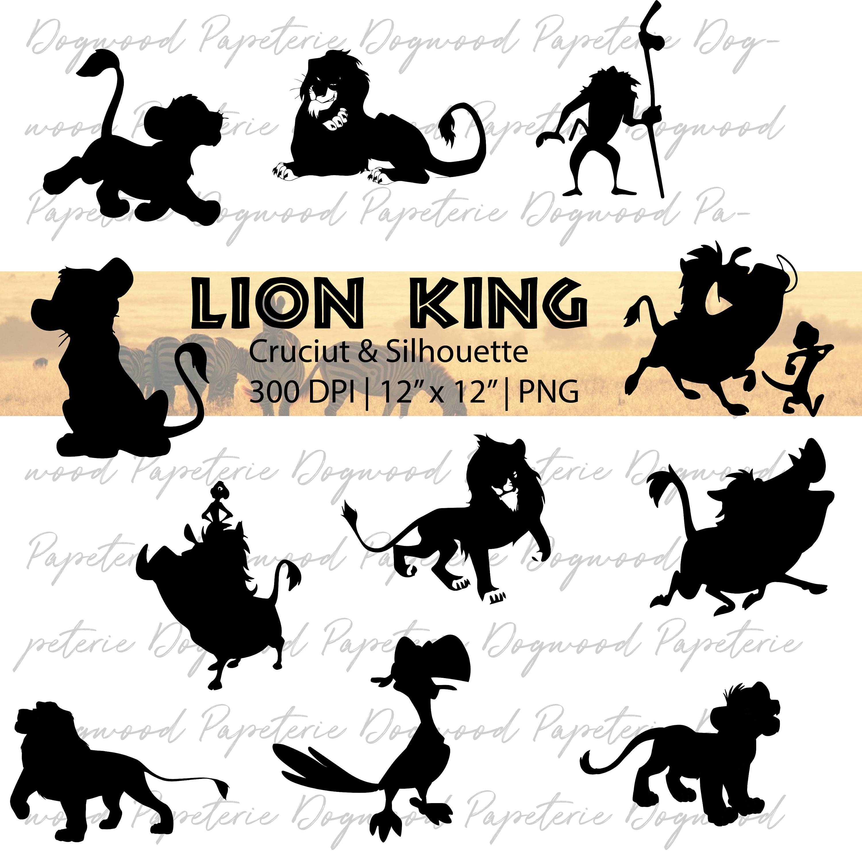 Lion King silhouet PNG zwart-wit illustraties pictogrammen - Etsy Nederland
