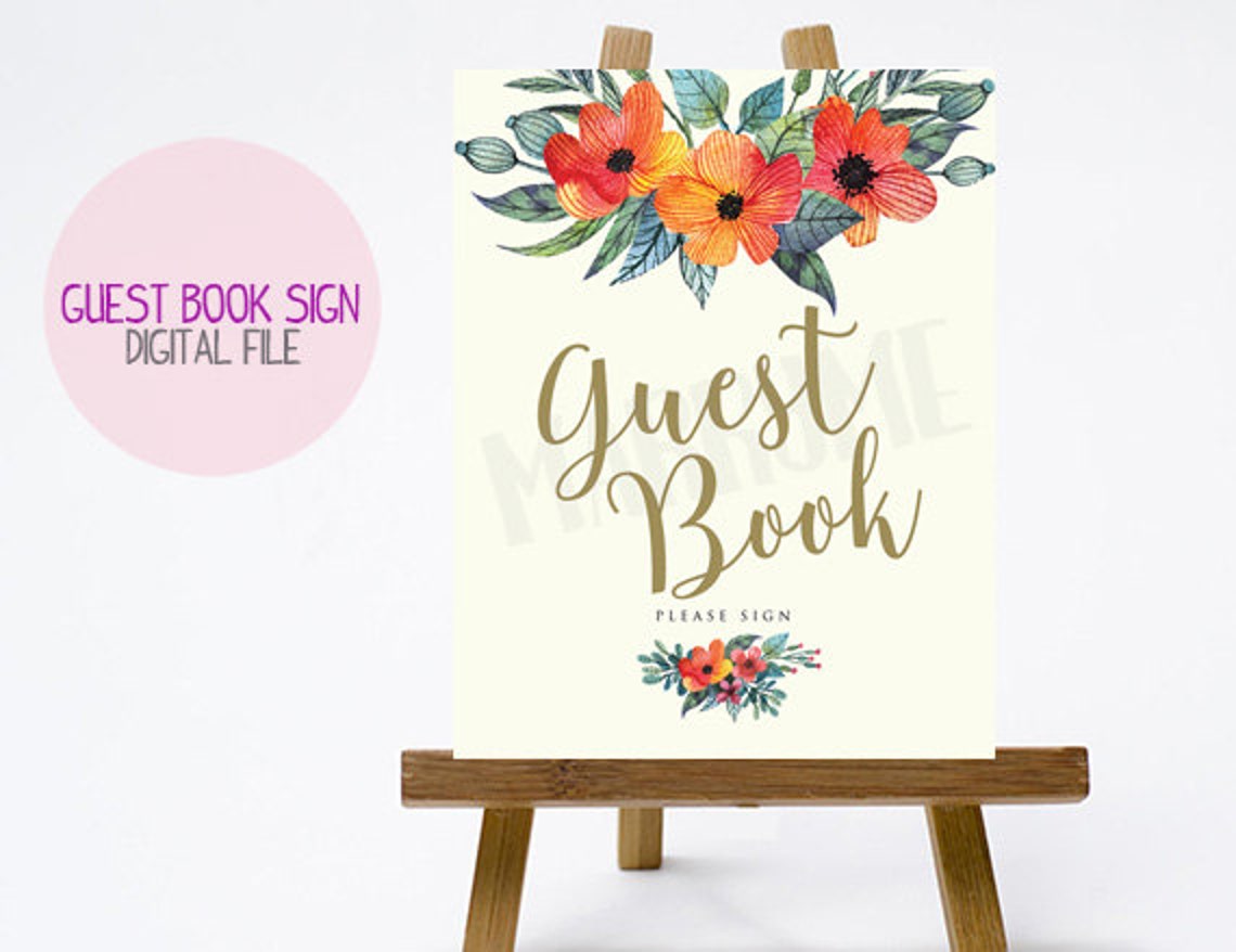 PRINTABLE Guest Book Sign Printable // Wedding Sign // Floral Etsy