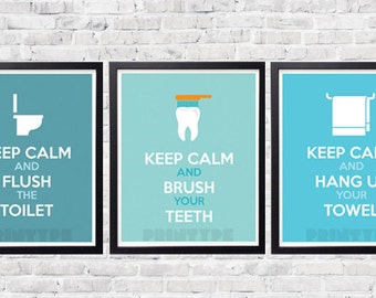 Bathroom Print - Brush Your Teeth, Flush the Toilet, Hang Your Towel Print - Digital Download, Home Decor, Art Print - choose your own color