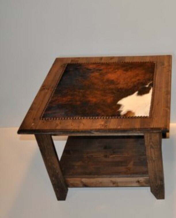 Western end table / Cowhide end table / Cowhide side table / Etsy