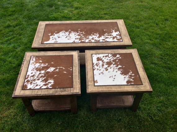 Cowhide Coffee Table And 2 Cowhide End Tables Open For Storage Etsy