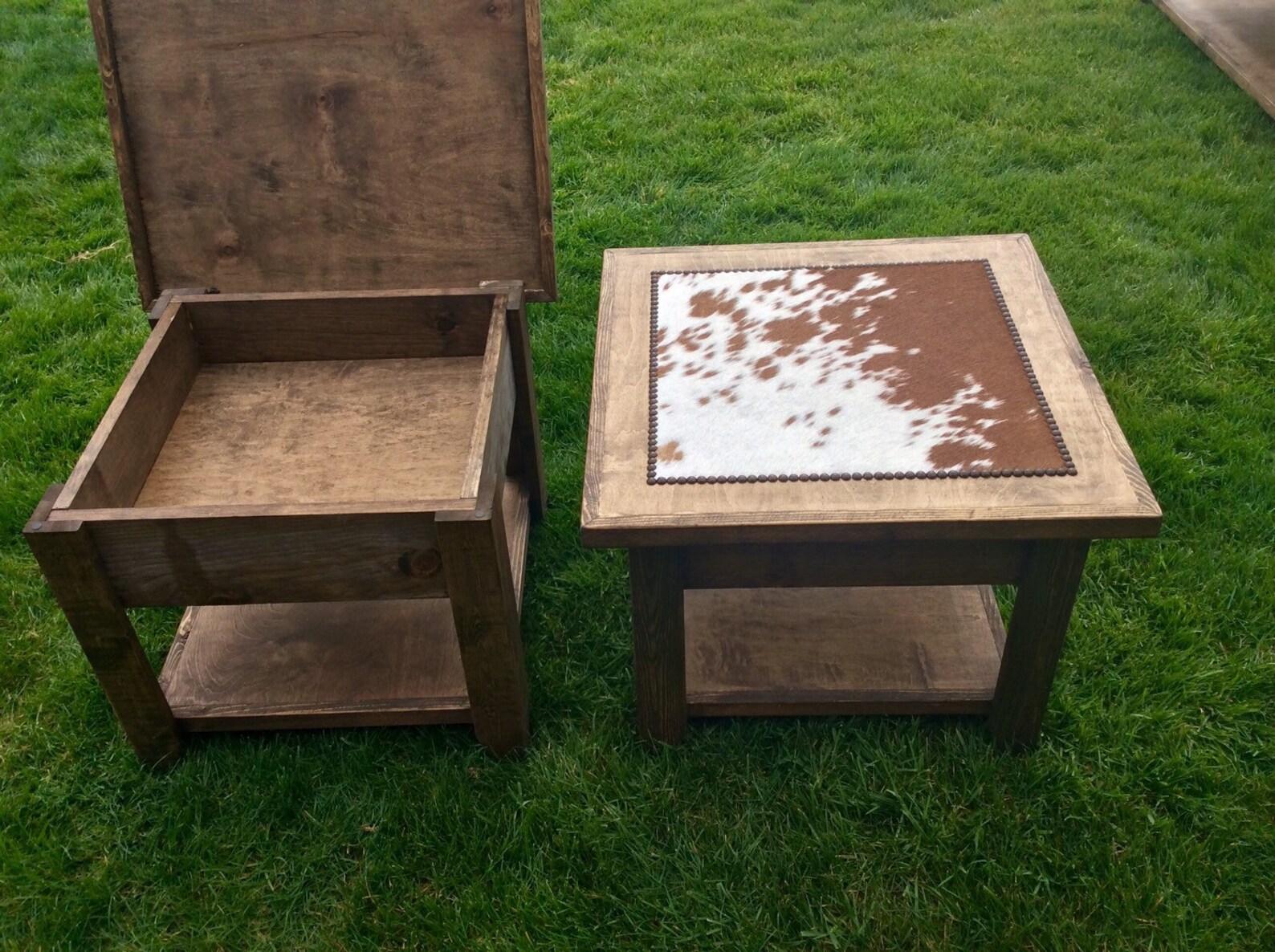 Cowhide Coffee Table and 2 Cowhide End Tables Open for Storage Etsy