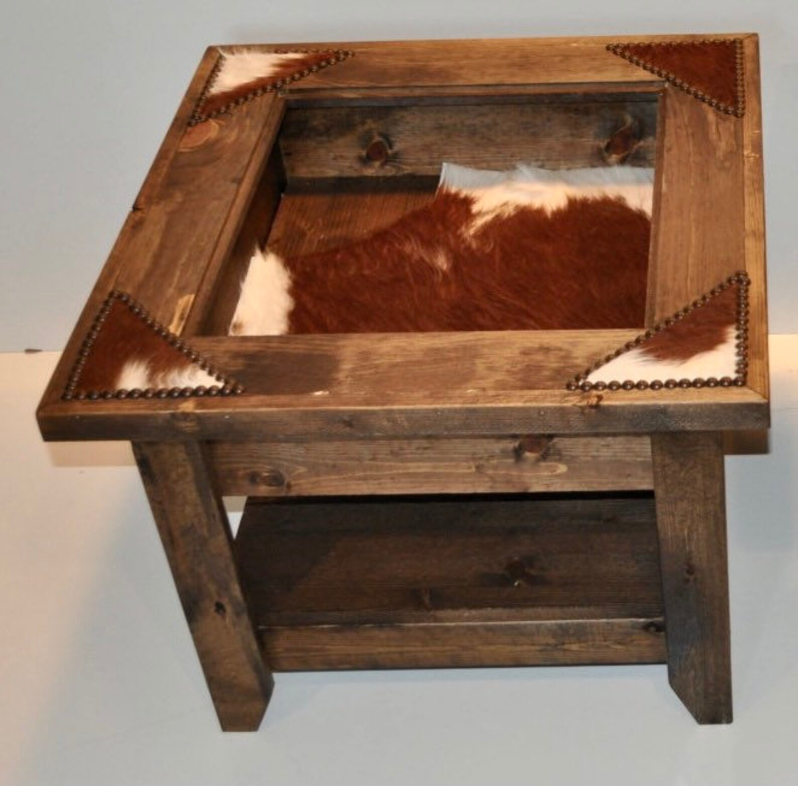 Display End Table 1 with cowhide & nailheads Made to Etsy
