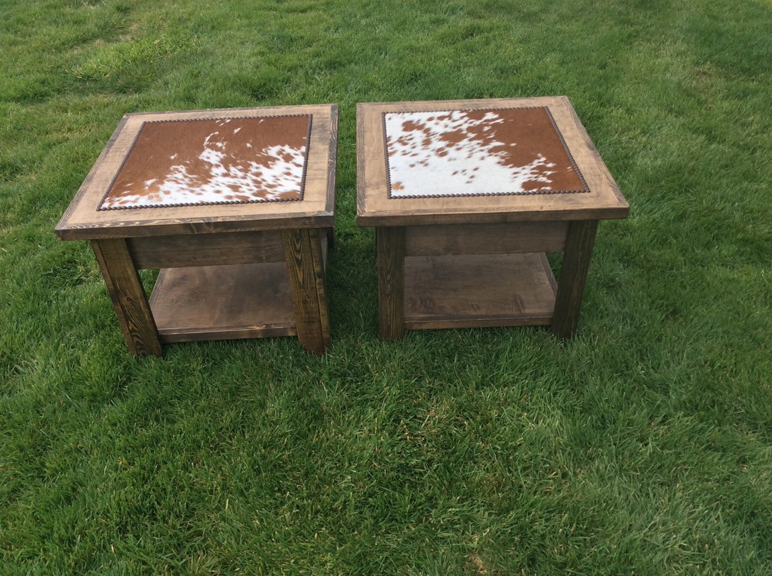 Cowhide Coffee Table and 2 Cowhide End Tables Open for Storage Etsy