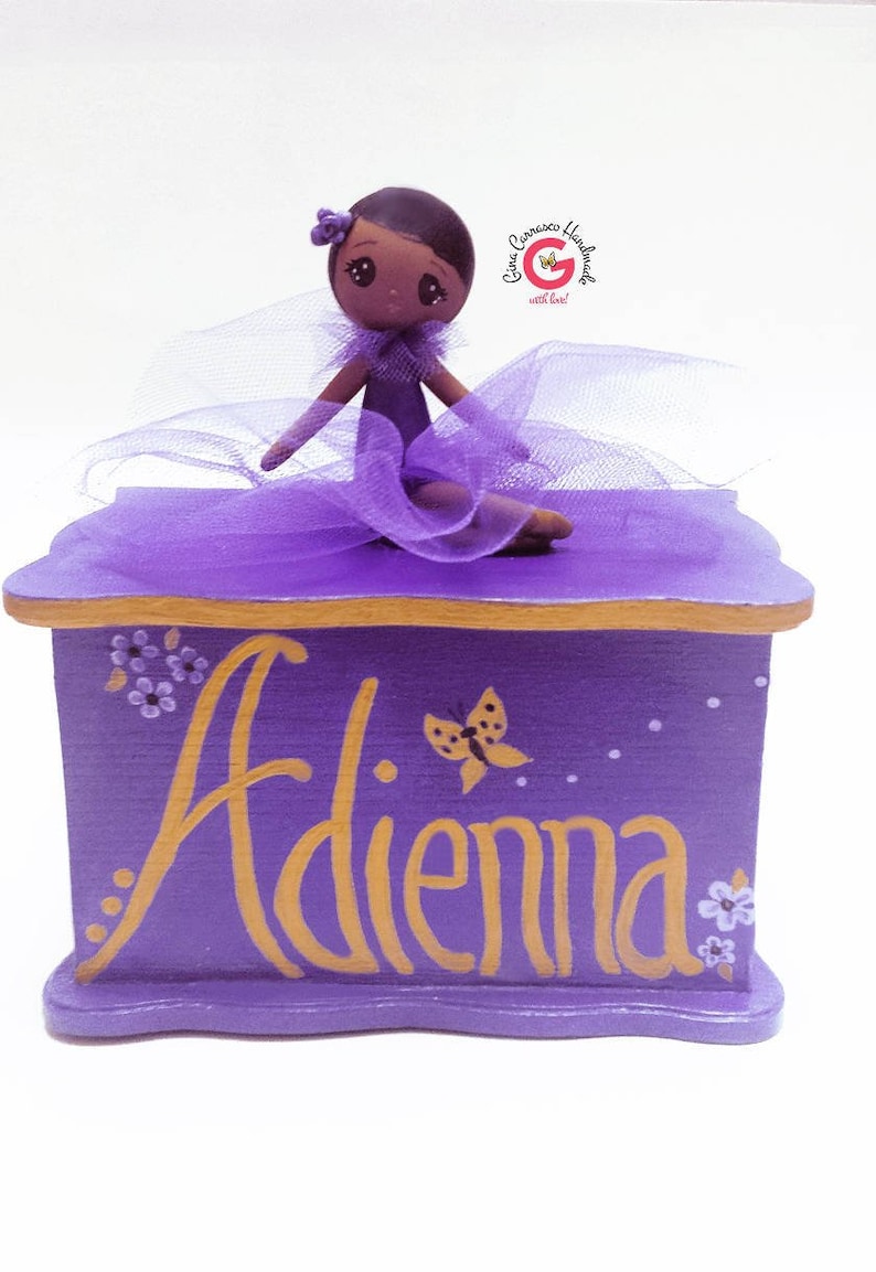gift for the flower girl purple treasure chest girl Christmas gift personalized gift purple and gold Hand painted Jewelry box