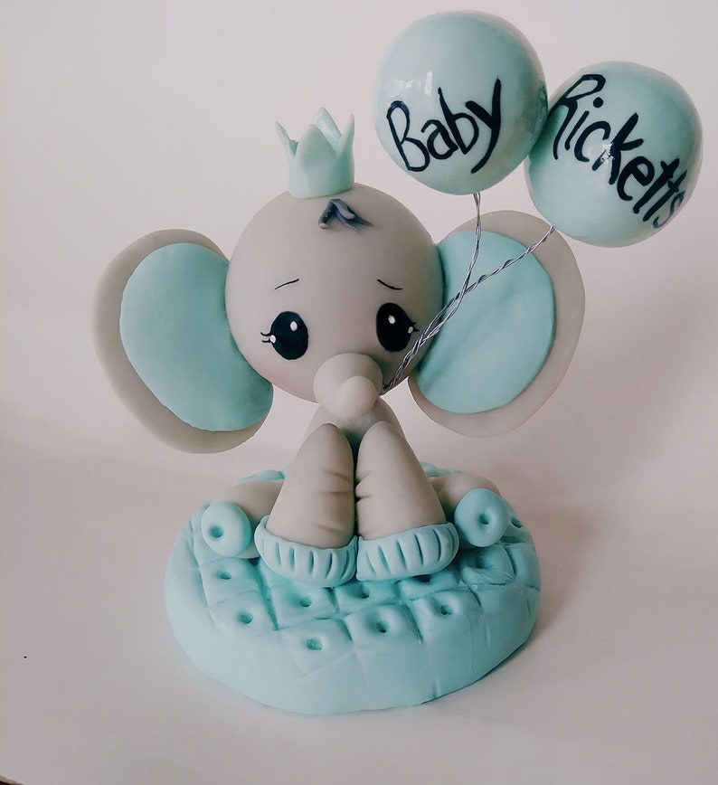 Elephant Cake Topper Baby Shower Centerpiece First Birthday Decoration Balloon Keepsake Gift Cold Porcelain