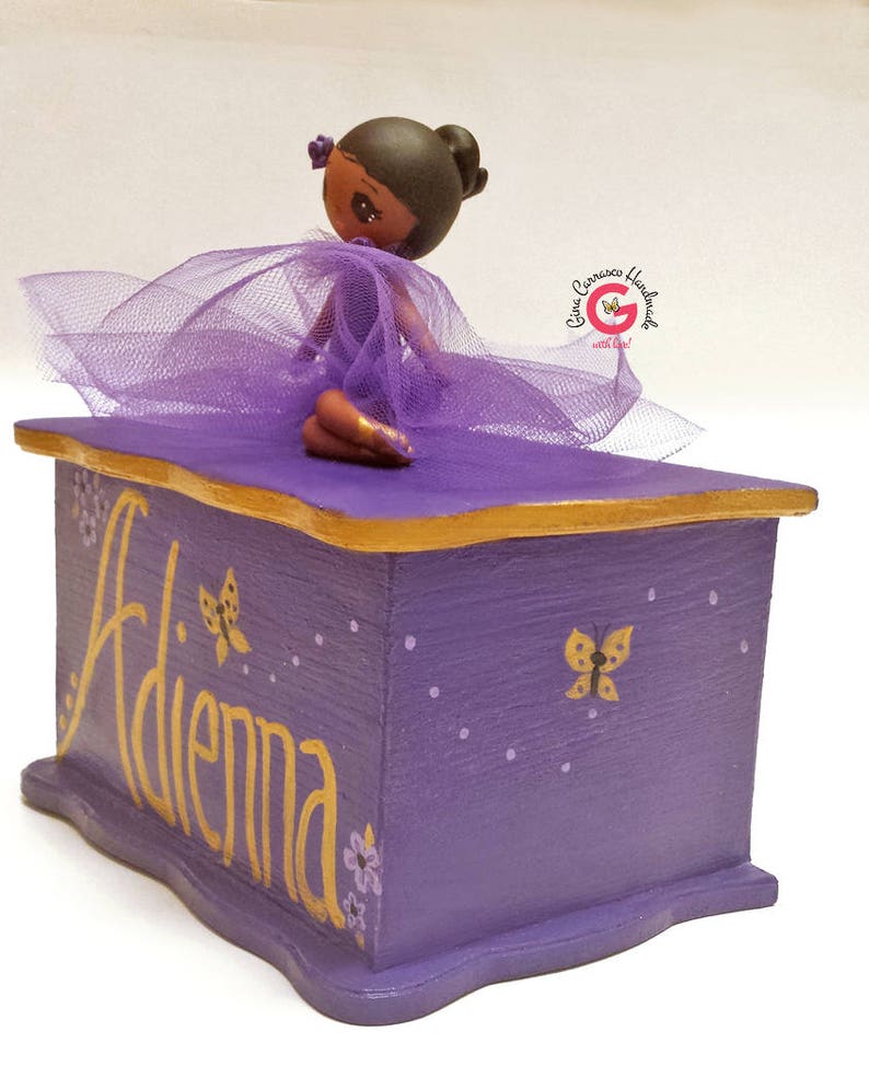 gift for the flower girl purple treasure chest girl Christmas gift personalized gift purple and gold Hand painted Jewelry box