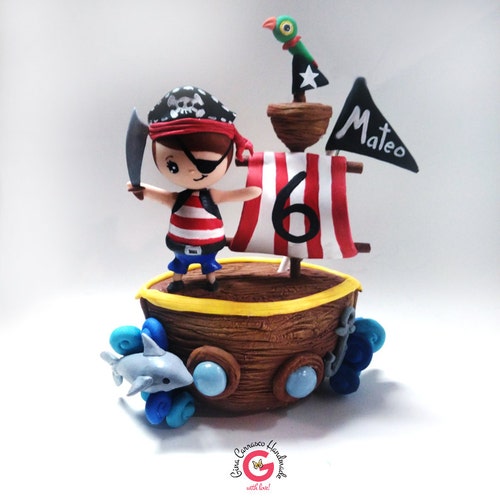 Pirate ship cake topper, Adventure birthday, pirate hat, Pirates popular of the Caribbean party, forever keepsake, cold porcelain