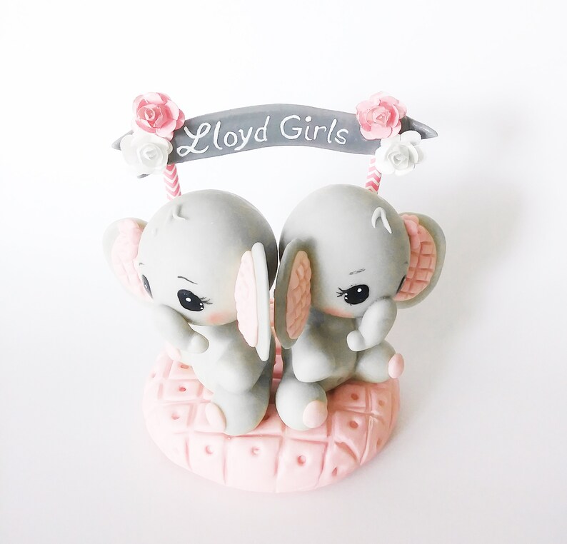 Twin baby shower elephant cake topper elephant baby pink Etsy