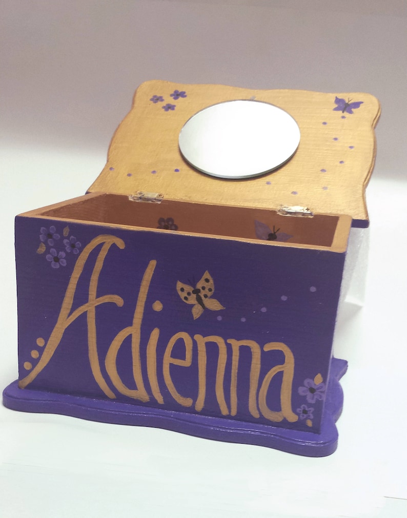 gift for the flower girl purple treasure chest girl Christmas gift personalized gift purple and gold Hand painted Jewelry box