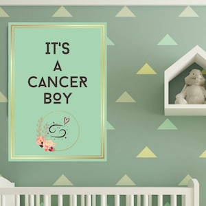 Baby Junge Schwangerschaft Ankündigung Digital Sternzeichen Kunstdruck, It es an Cancer Boy, New Twist on it es a boy, Baby Geschenk, Push Geschenk, Baby Shower