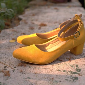 Yellow low heel dress shoes on sale