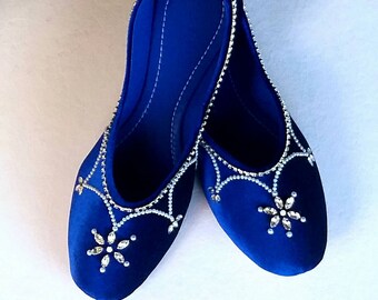 blue velvet ballet flats