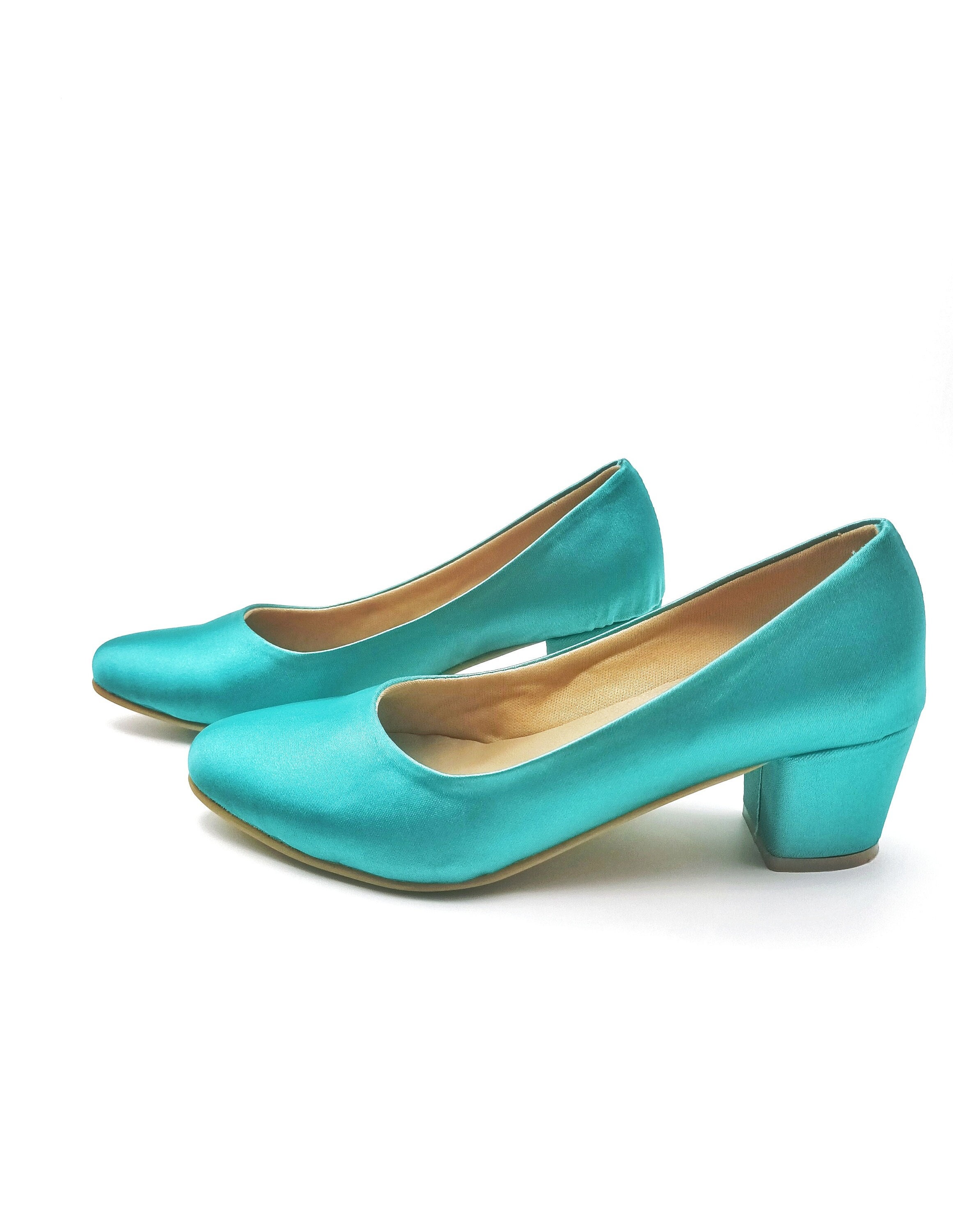 TURQUOISE Satin BLOCK HEELS Bridal Shoe Wedding Heels Mary - Etsy Sweden