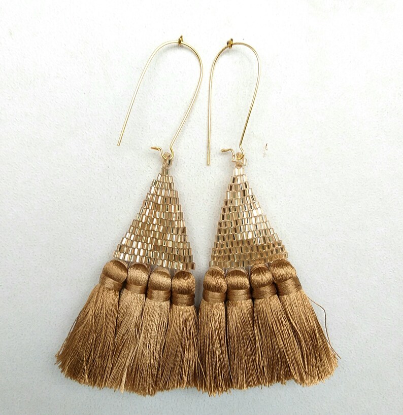 Champagne Tassel Earring Champagne Beaded Earrings Brown Etsy