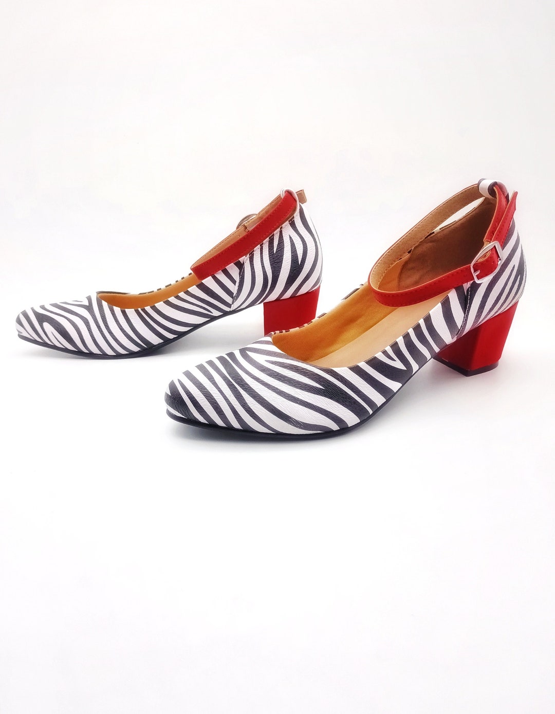 ZEBRA Print BLOCK Heels, Ankle Strap Bridal Shoe, Mary Jane Wedding