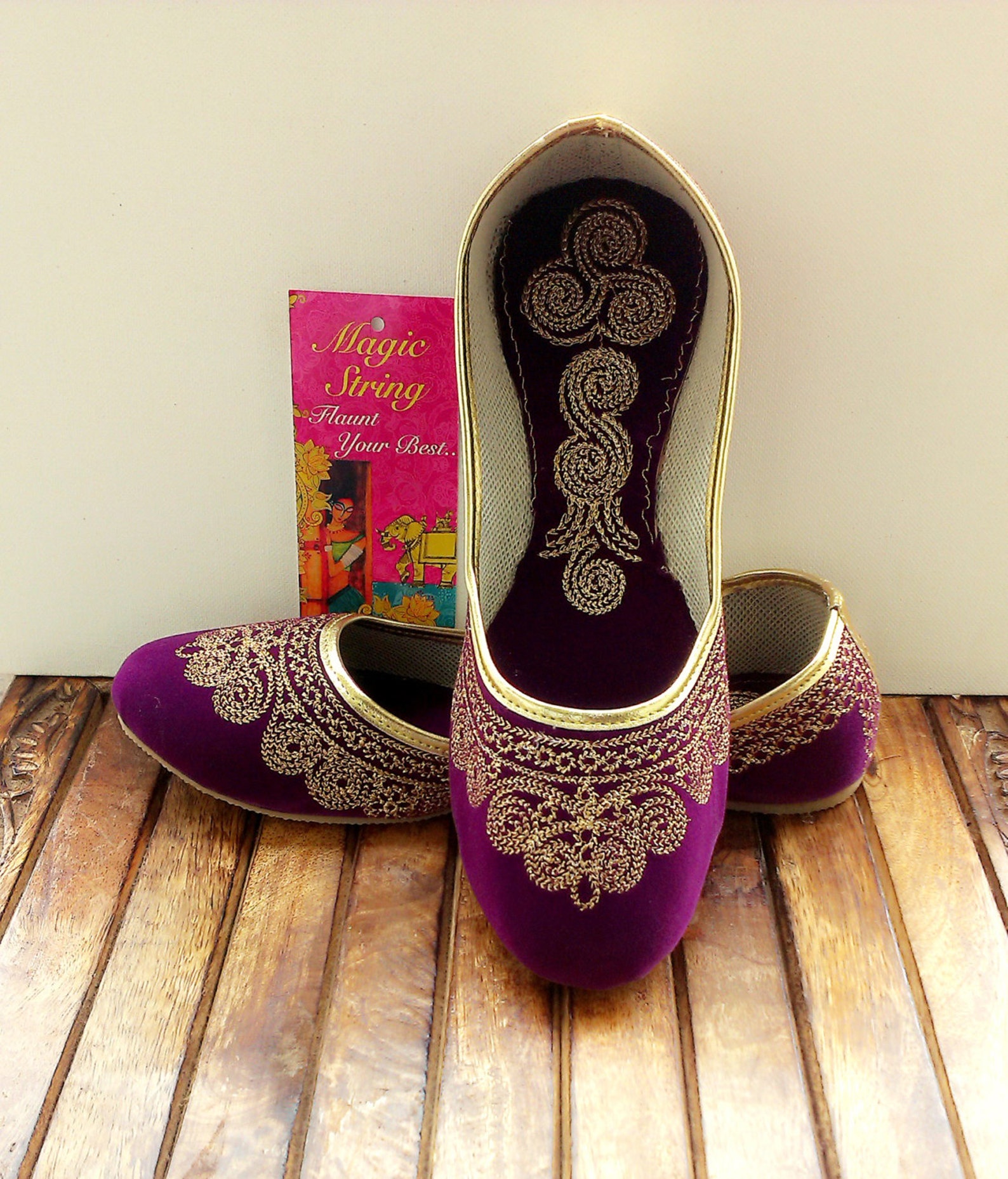 us size 7/purple shoes/velvet shoe/gold shoe/plum ballet flats/women shoes/handmade shoes//royal styled jooties