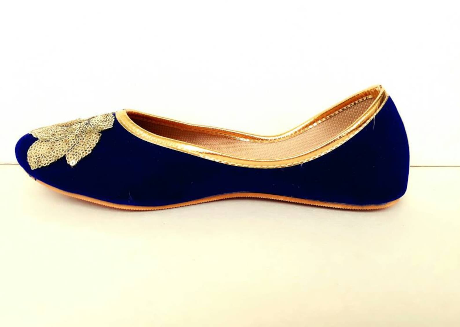 royal blue shoes/velvet shoes/gold embroidered shoes/navy blue women shoes/wedding shoes/ballet flats/wedding flats