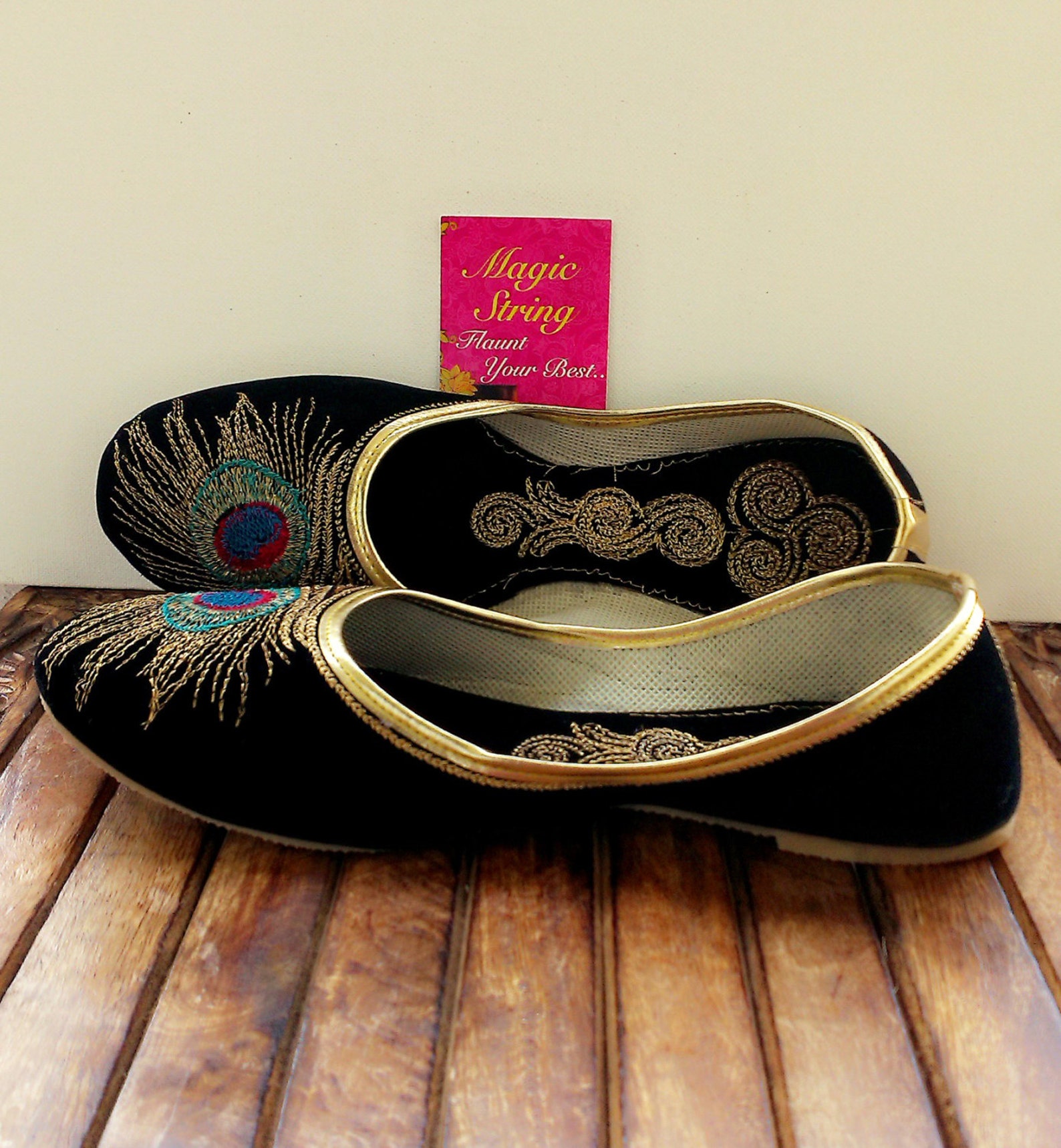 50% off us size 5/black shoes/velvet shoes/gold shoe/black ballet flats/women shoes/ handmade shoes//royal styled jooties