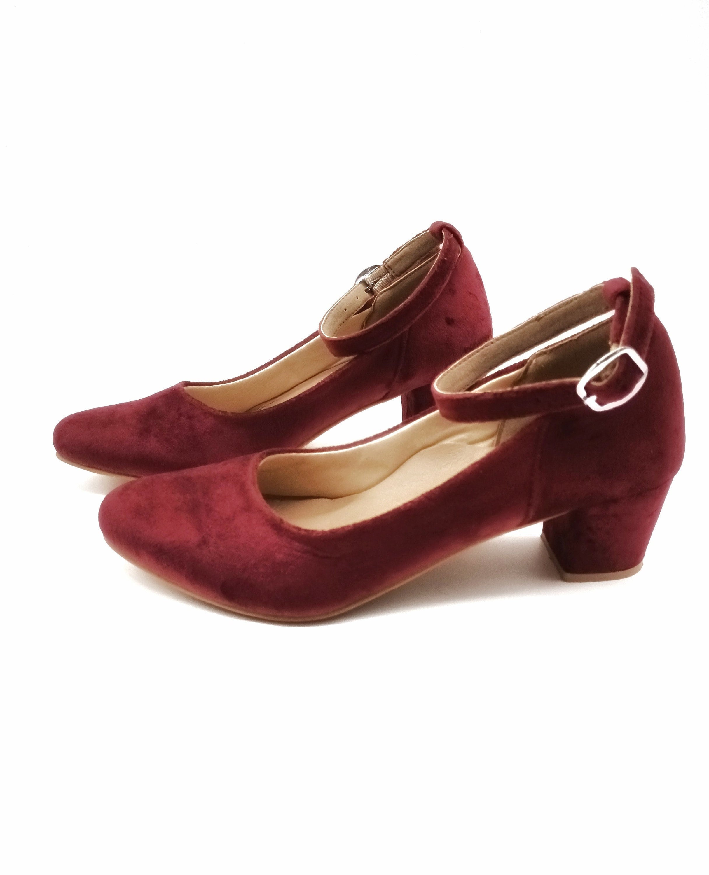 WINE Velvet BLOCK HEELS Burgundy Ankle Strap Bridal - Etsy