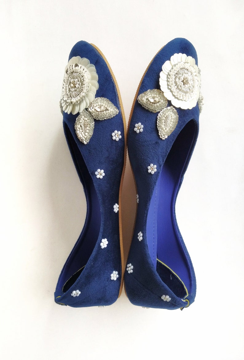 Navy Blue Velvet Shoes/velvet Shoes/silver Pearl Embroidered Etsy