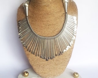 20% OFF Silver Necklace/Spikes Necklace/ Chunky Necklace/Unique Necklace/Statement Necklace/ Bib Necklace/Tribal Necklace/Bohemian Necklace