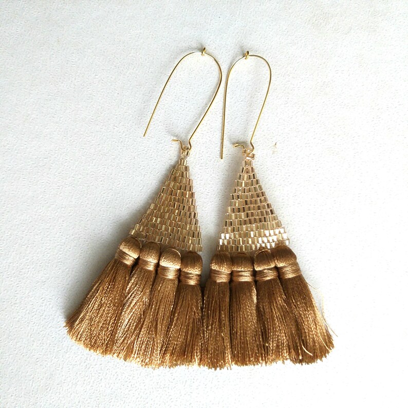Champagne Tassel Earring Champagne Beaded Earrings Brown Etsy