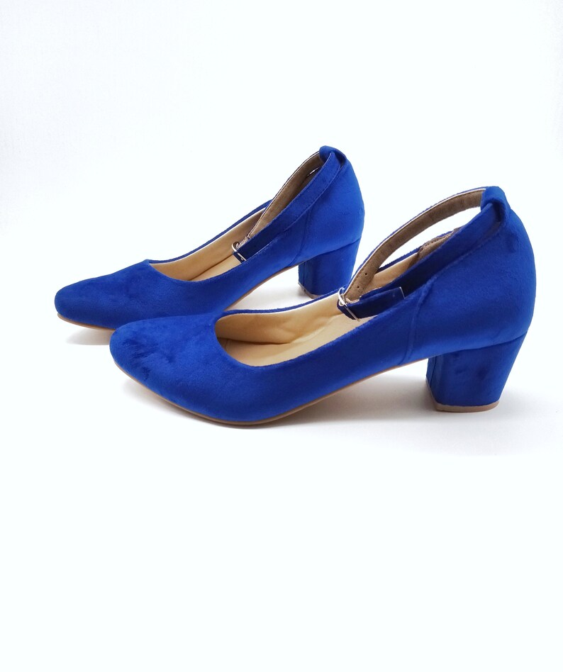 ROYAL Blue Velvet BLOCK HEELS Ankle Strap Bridal Shoewedding - Etsy