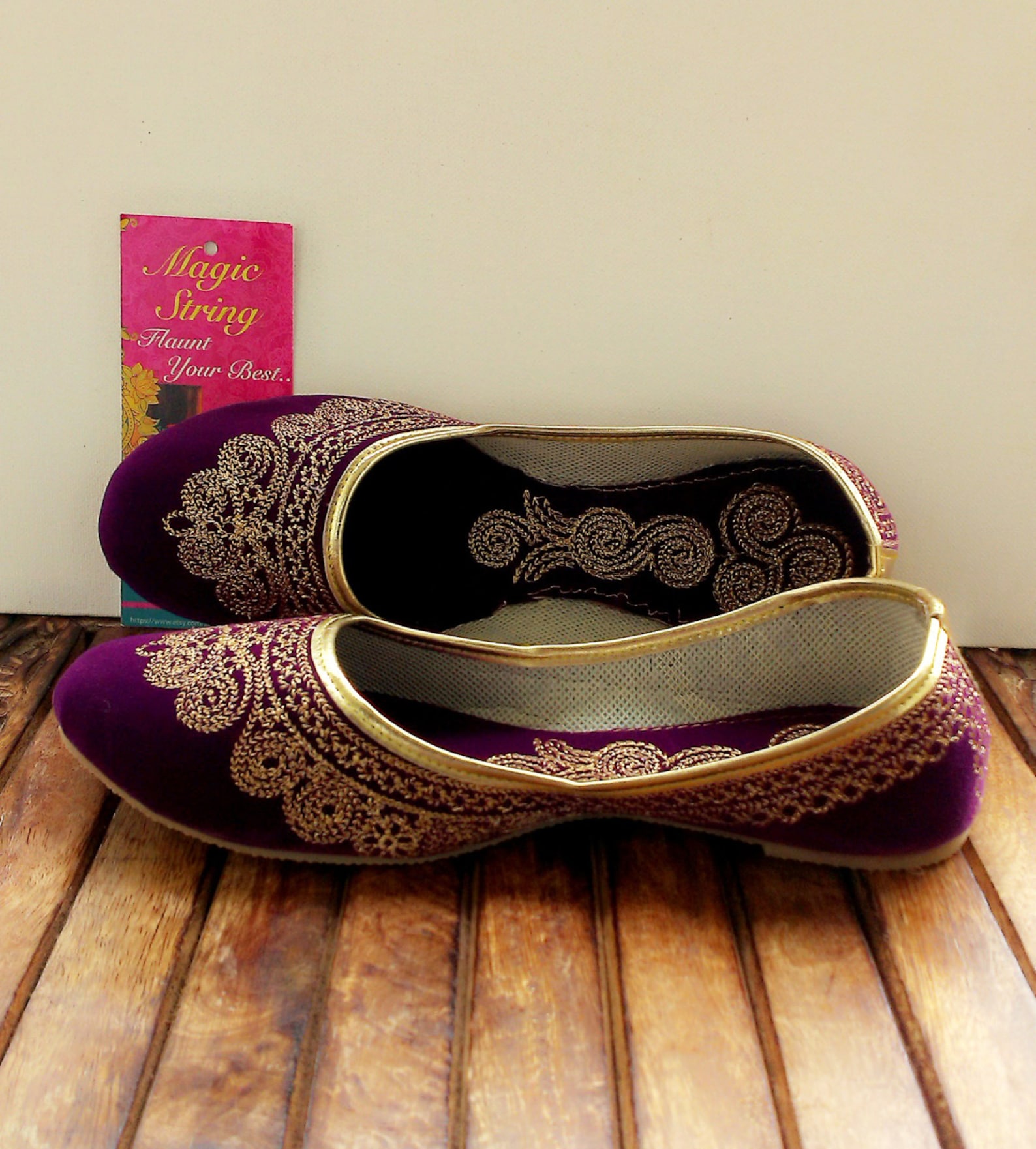 us size 7/purple shoes/velvet shoe/gold shoe/plum ballet flats/women shoes/handmade shoes//royal styled jooties