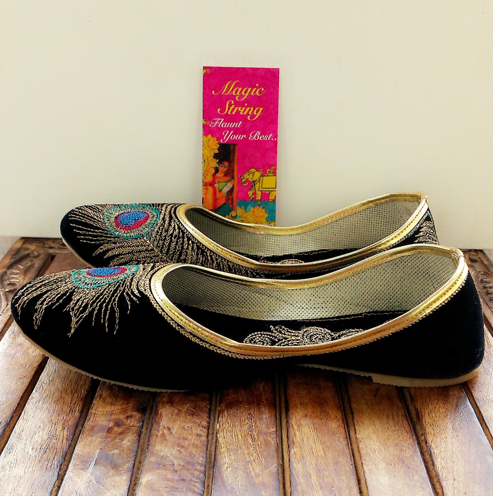 50% off us size 5/black shoes/velvet shoes/gold shoe/black ballet flats/women shoes/ handmade shoes//royal styled jooties