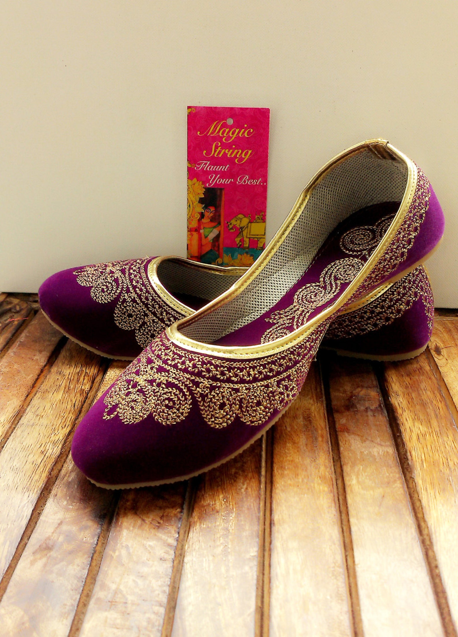 us size 7/purple shoes/velvet shoe/gold shoe/plum ballet flats/women shoes/handmade shoes//royal styled jooties